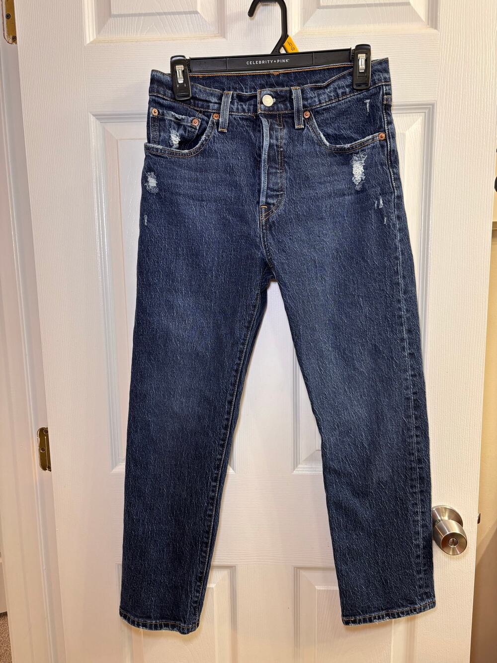 Levi’s 501 Women’s W27 L26 Dark Wash Distressed Straight Leg Cropped Jeans